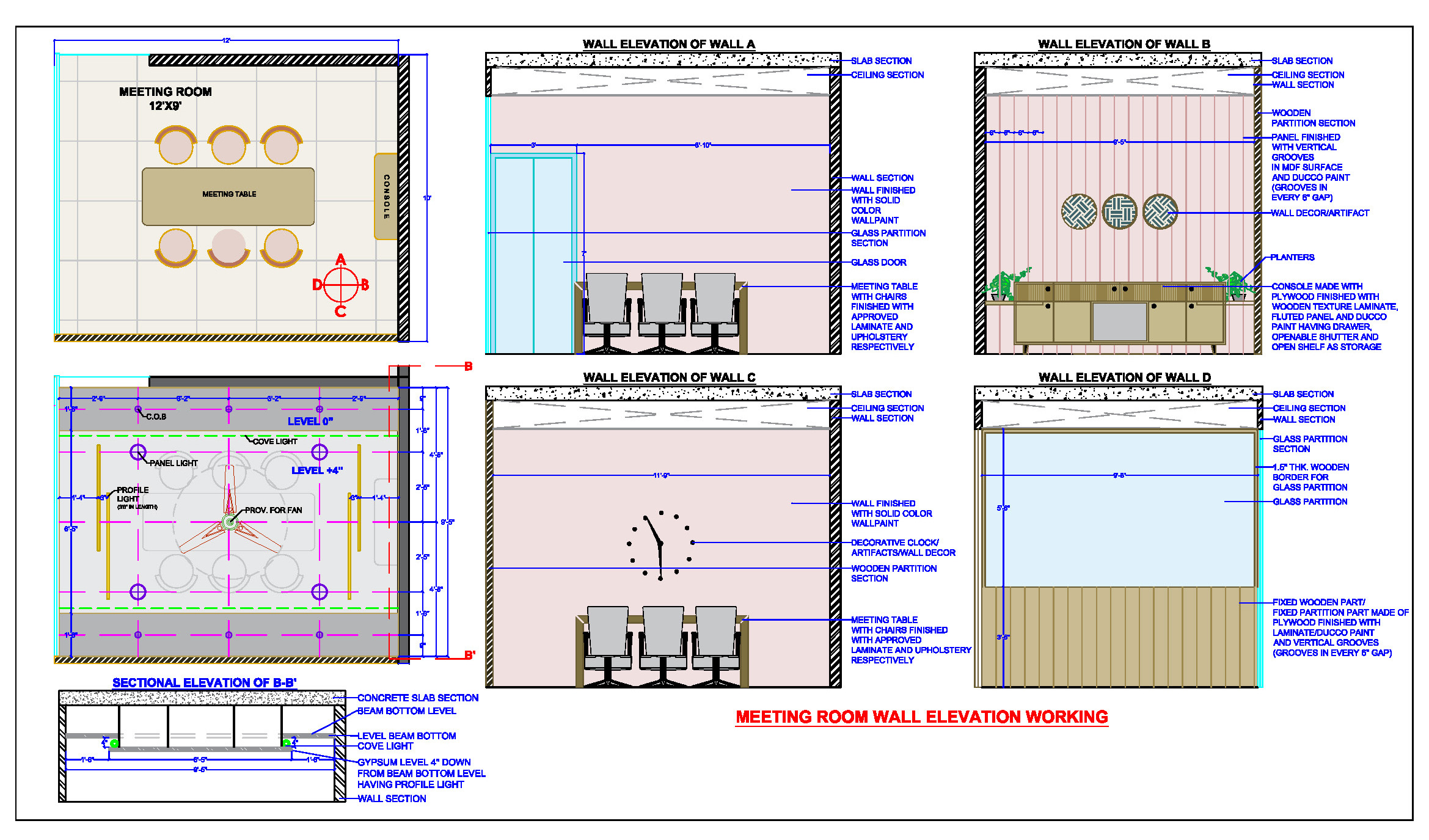 Meeting Room Interior CAD Design with Detailed Sections